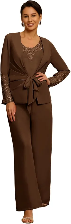 3 Piece Formal Pant Suits for Mother of The Bride for Women Wedding Guest Dressy Suit Gown with Jacket