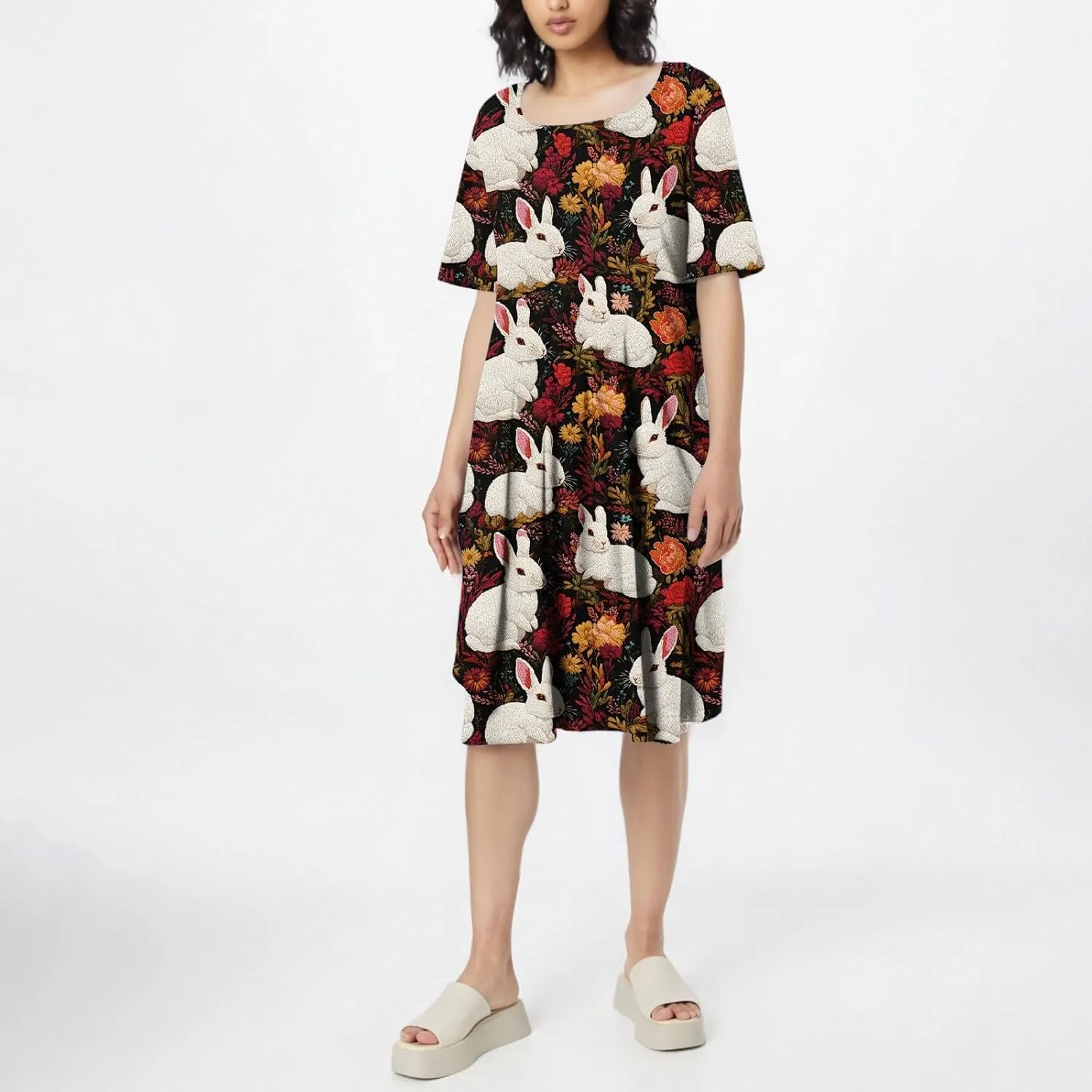 4Th of July Dresses for Women Midi Patriotic Summer Dresses A Line Round Neck Short Sleeve Formal Dress Elegant