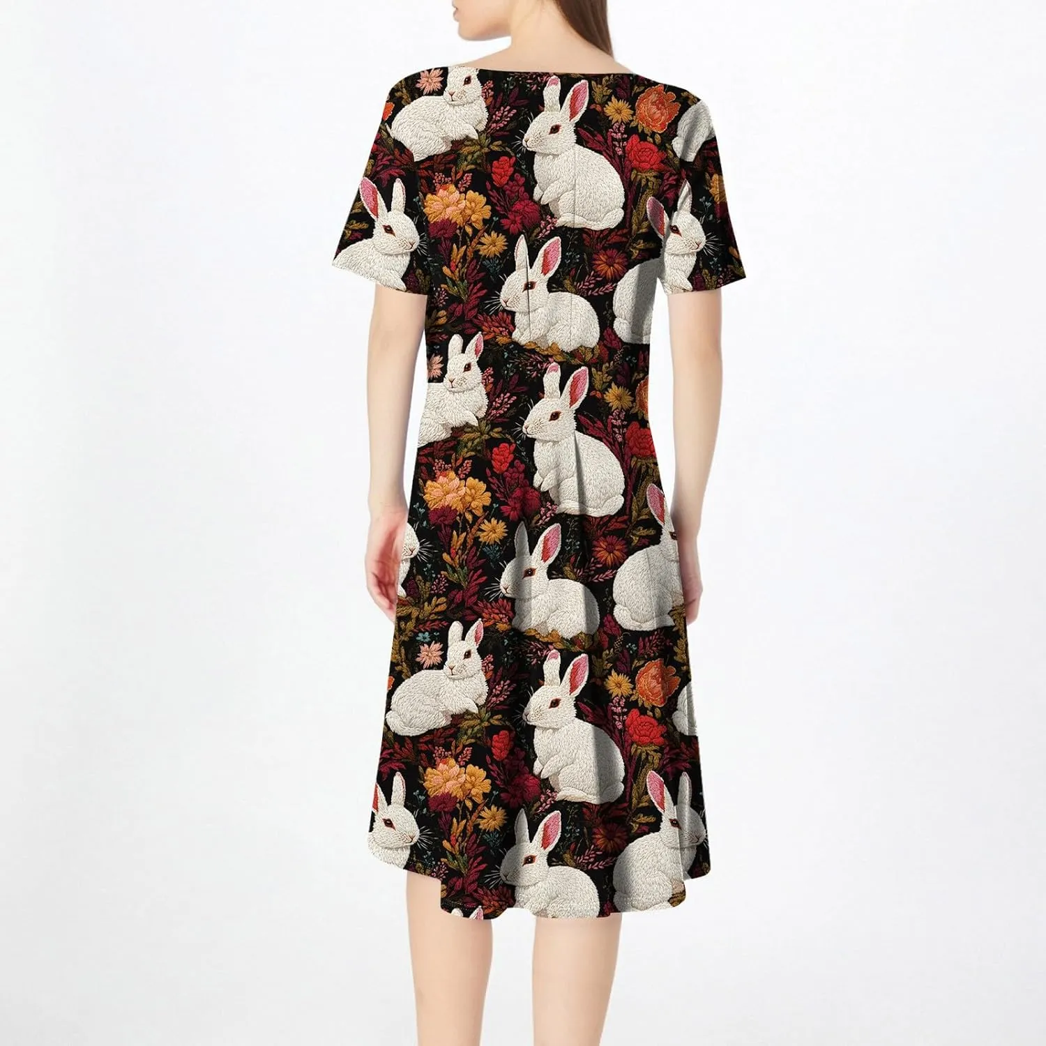 4Th of July Dresses for Women Midi Patriotic Summer Dresses A Line Round Neck Short Sleeve Formal Dress Elegant