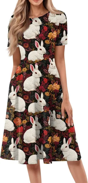 4Th of July Dresses for Women Midi Patriotic Summer Dresses A Line Round Neck Short Sleeve Formal Dress Elegant