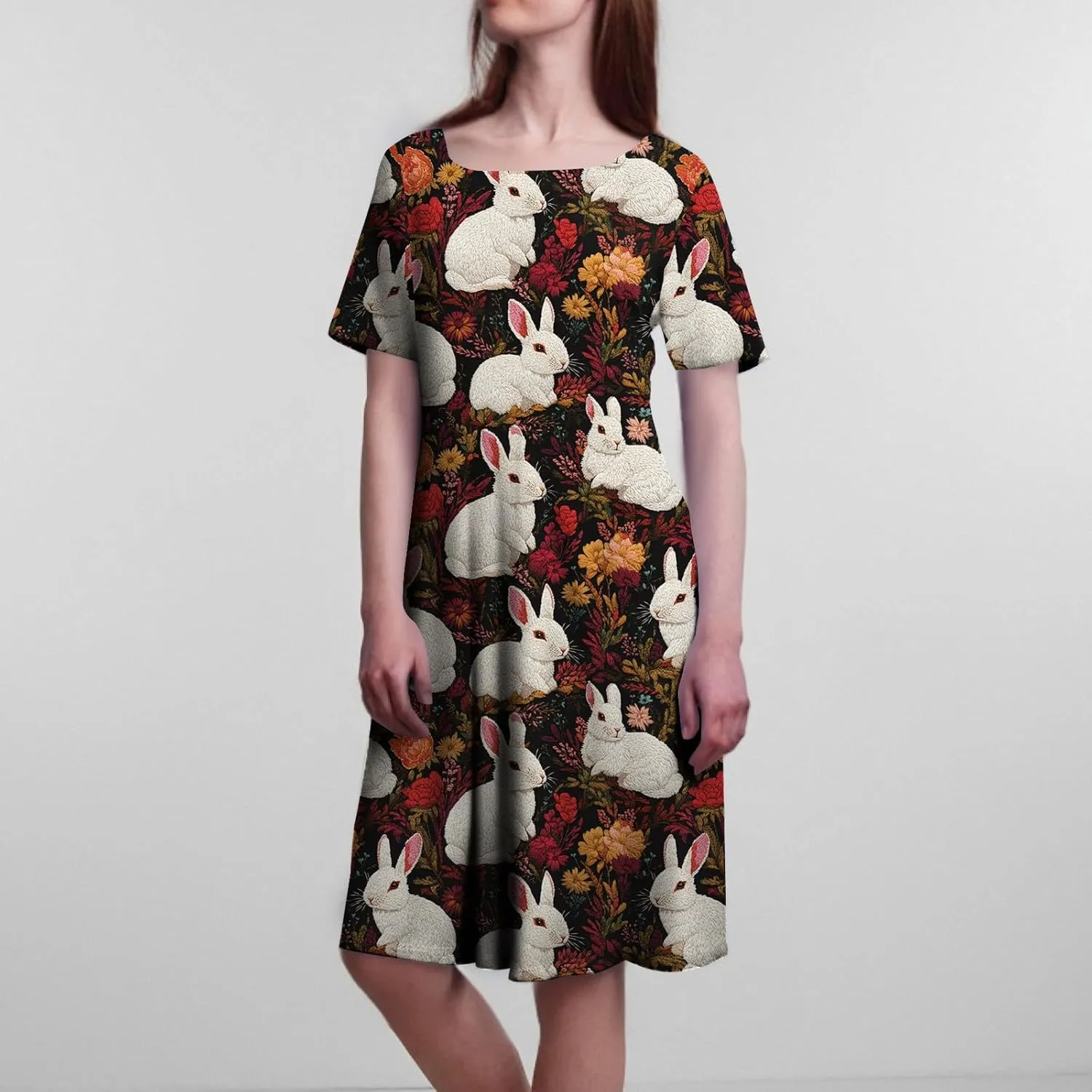 4Th of July Dresses for Women Midi Patriotic Summer Dresses A Line Round Neck Short Sleeve Formal Dress Elegant
