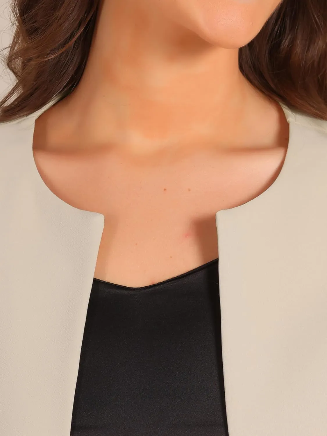 Allegra K Open Front Blazer for Women's Half Sleeve Collarless Cropped Blazer
