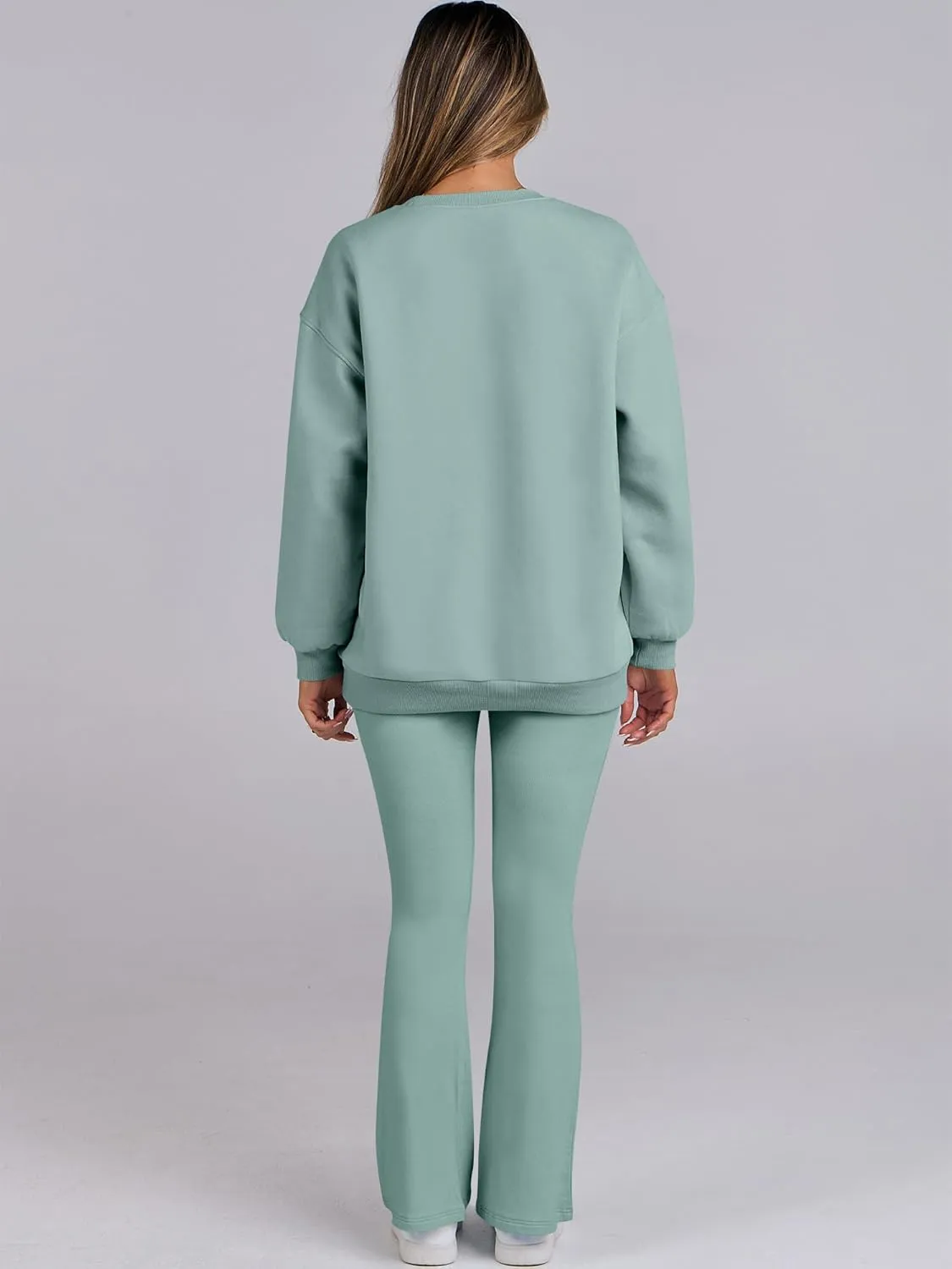 ANRABESS Women 2 Piece Sweatsuits Lounge Set Oversized Fleece Crewneck Sweatshirts Flare Pants 2025 Fall Outfits Clothes