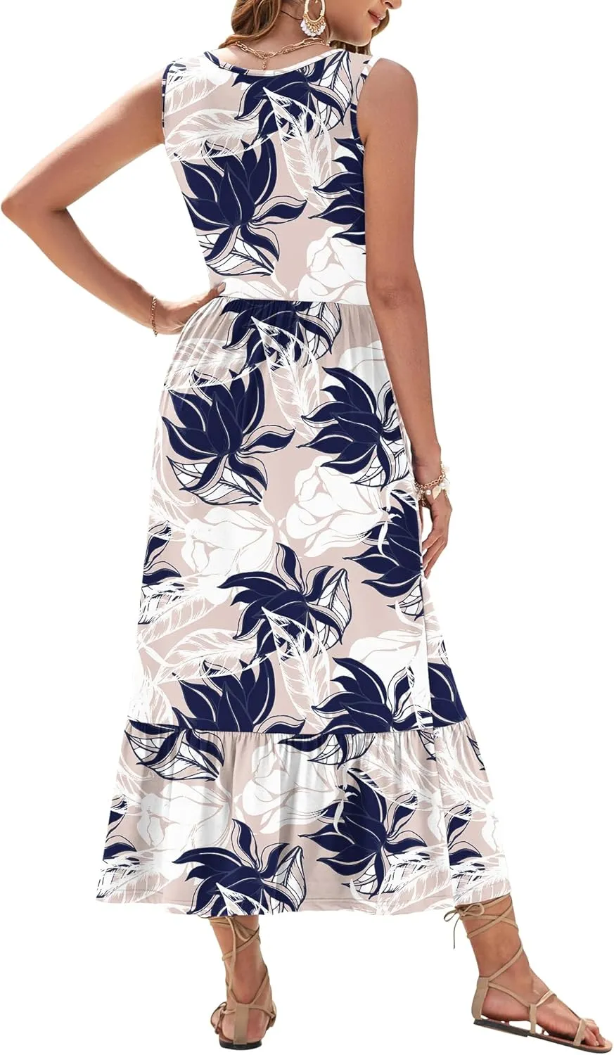 AUSELILY Womens Summer Dresses 2025 Sleeveless Maxi Dress Square Neck Casual Tiered Long Dress with Pockets
