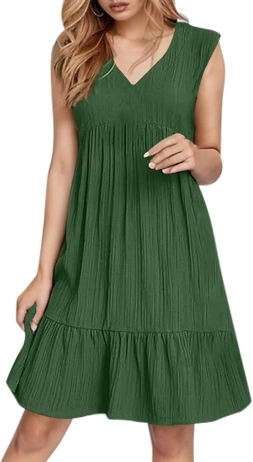 Beach Dresses for Women 2025 Summer V Neck Sleeveless Sundress Flowy Vacation Hawaiian Dresses Cute Cover Ups