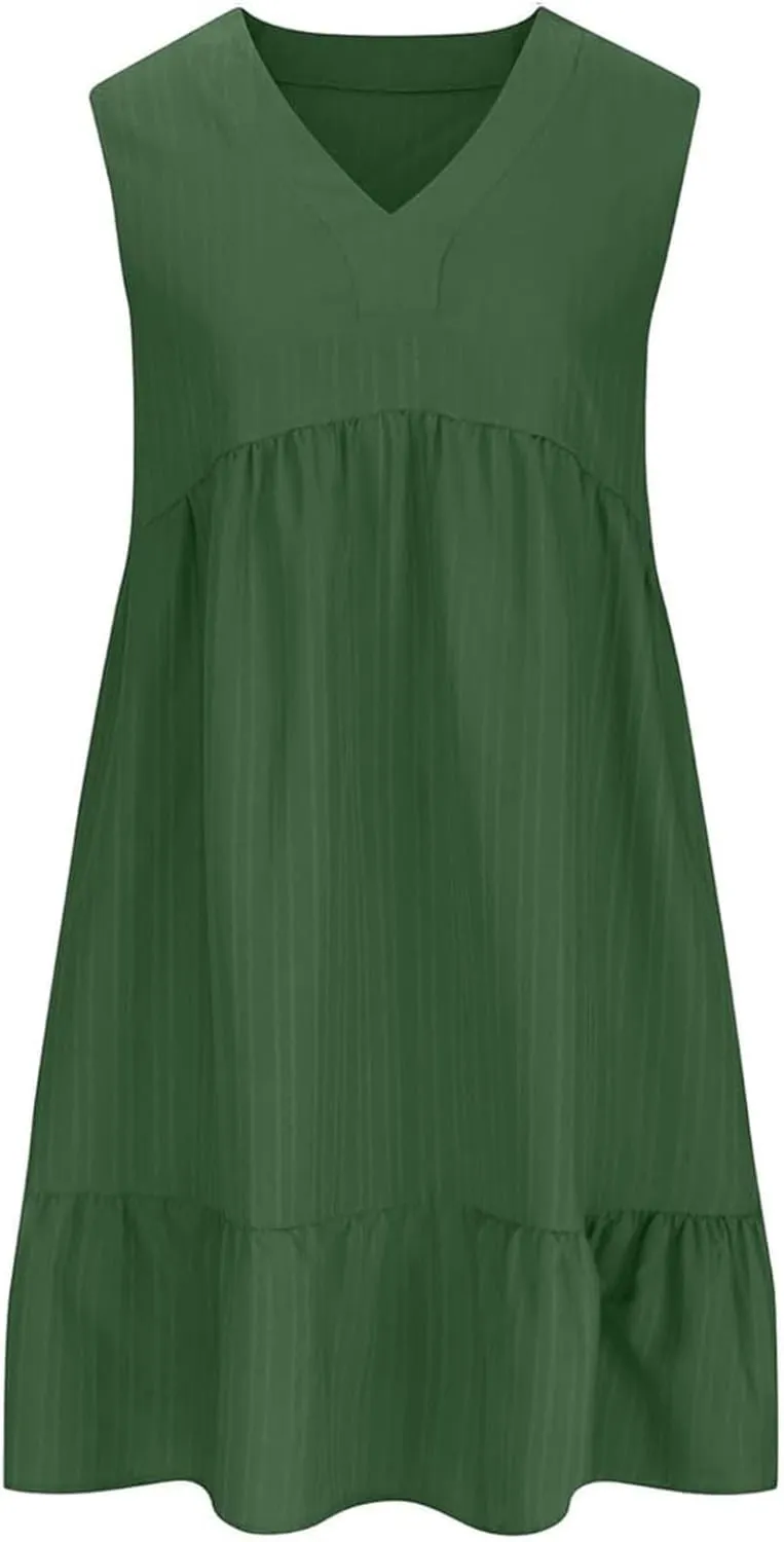 Beach Dresses for Women 2025 Summer V Neck Sleeveless Sundress Flowy Vacation Hawaiian Dresses Cute Cover Ups