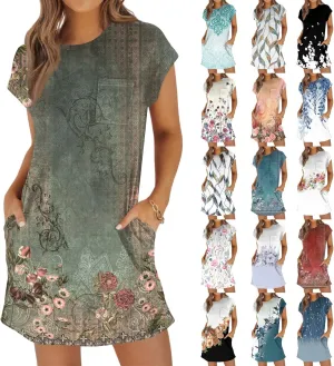 Beach Dresses for Women 2025 Vacation Summer Petite Dress Short Sleeve Casual Flowy Sundress