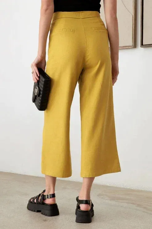 BELTED ASYMMETRIC WAISTBAND SNAP BUTTON PANTS