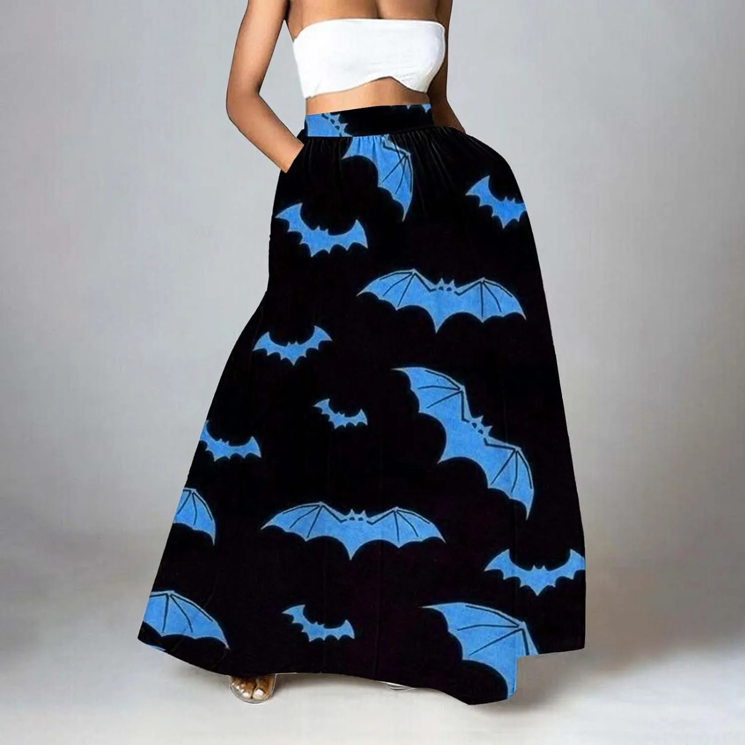 Black Fluffy Skirt Skirt High Waist Party Beach Pocket Long Maxi Skirt Halloween Costumes Pleated Skirts for Women