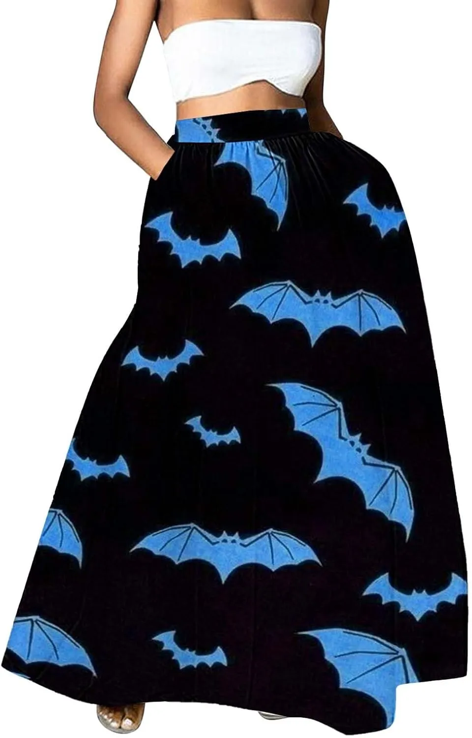 Black Fluffy Skirt Skirt High Waist Party Beach Pocket Long Maxi Skirt Halloween Costumes Pleated Skirts for Women