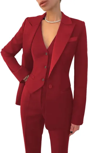 Business Women Suit Set 3 Pieces Notch Lapel Single Breasted Vest for Office Work Lady Suits (Blazer Vest Pants)