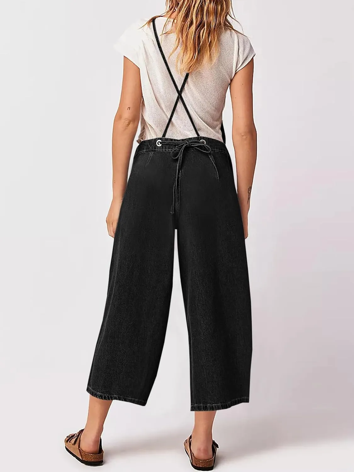 Cicy Bell Womens Baggy Denim Overalls Loose Fit Bib Adjustable Strap Capri Wide Leg Jean Jumpsuits