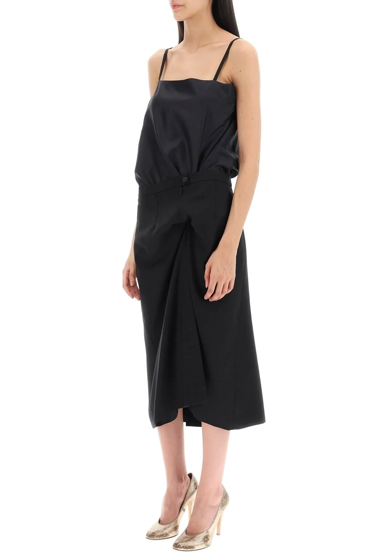 dual material midi dress