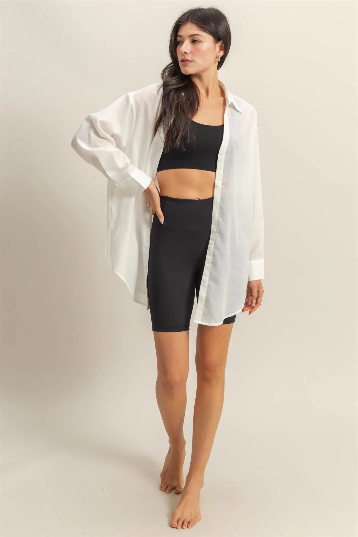 DZ25C749-Oversized Button Down Shirt