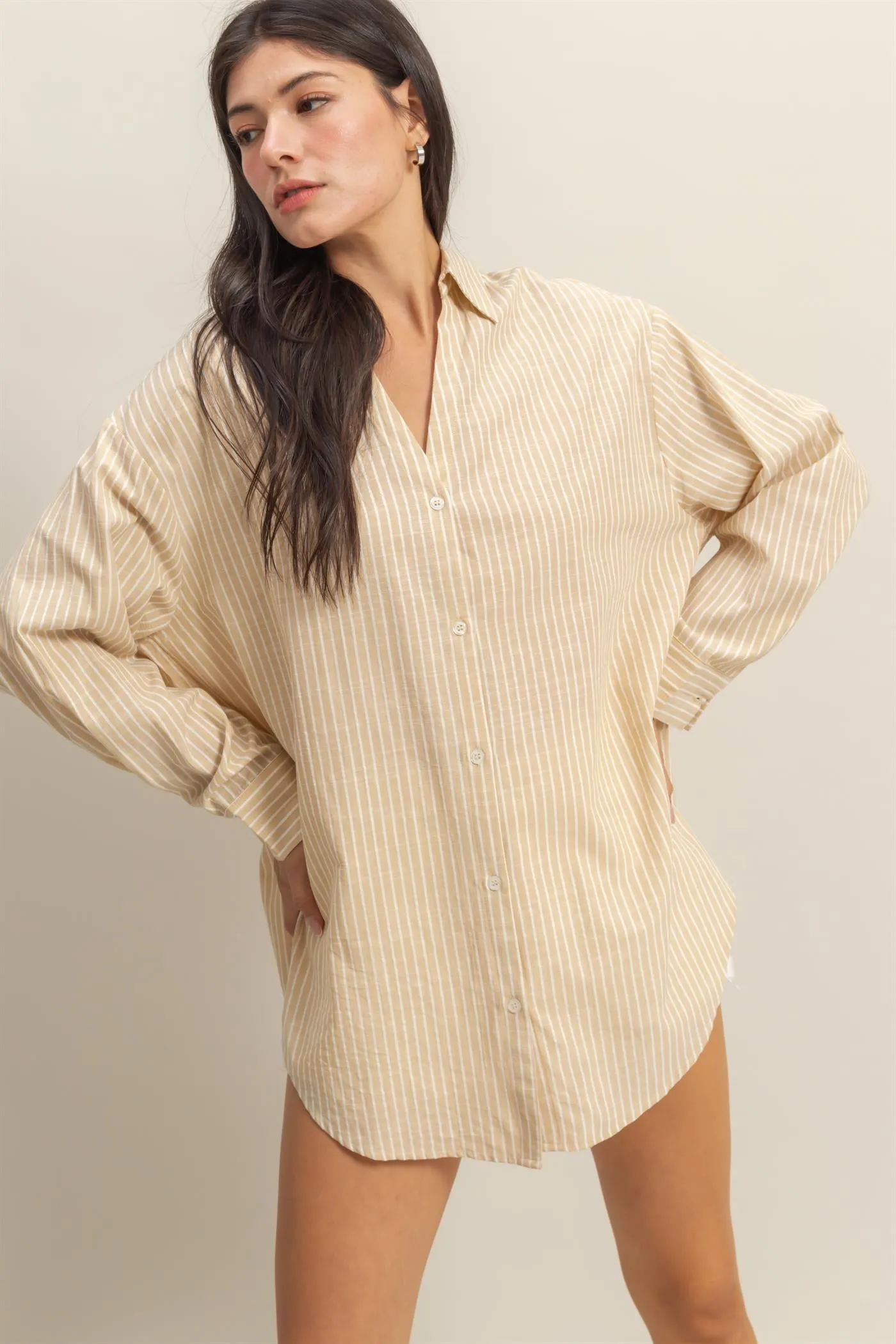 DZ25C749-Oversized Button Down Shirt