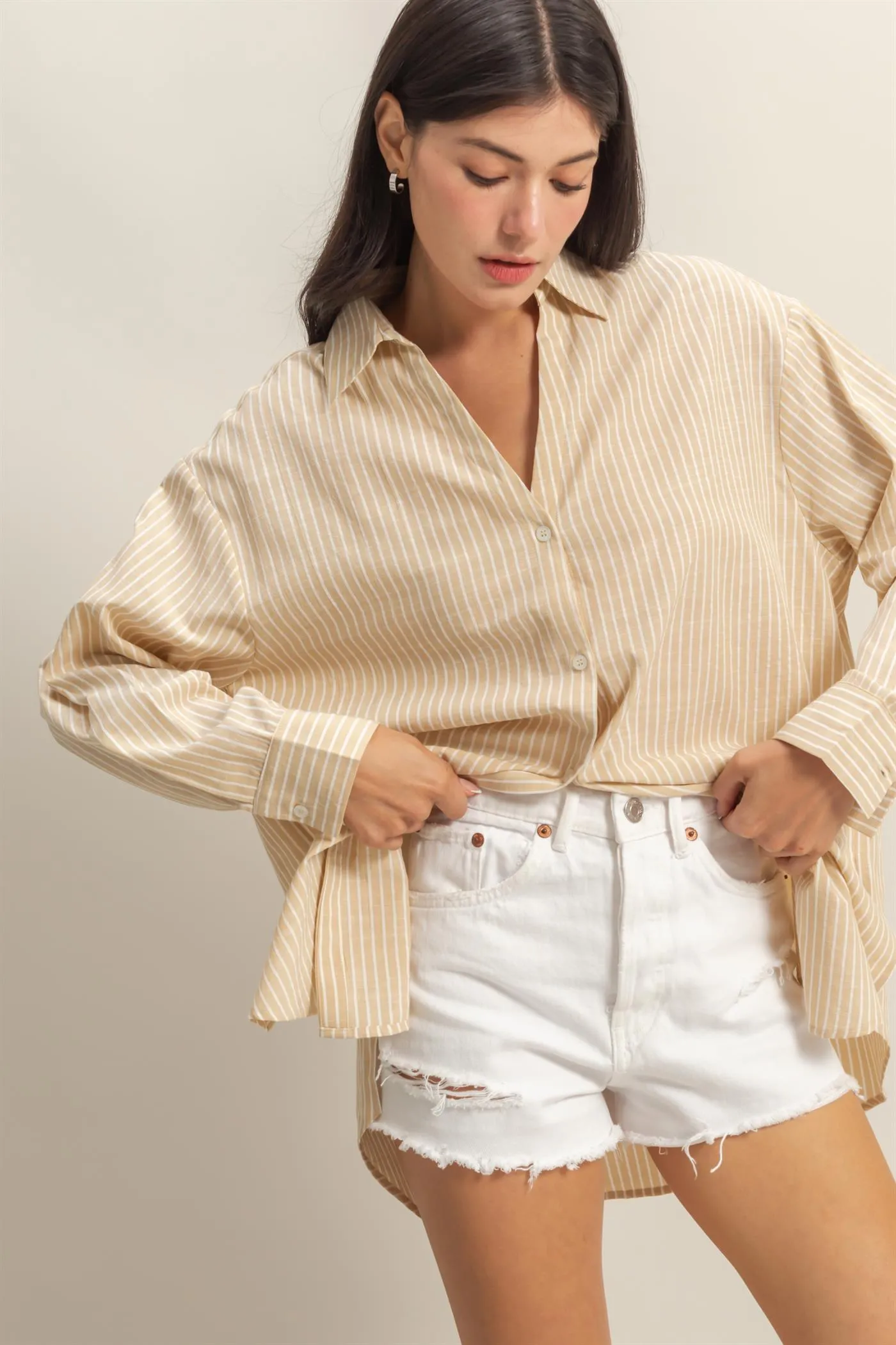 DZ25C749-Oversized Button Down Shirt
