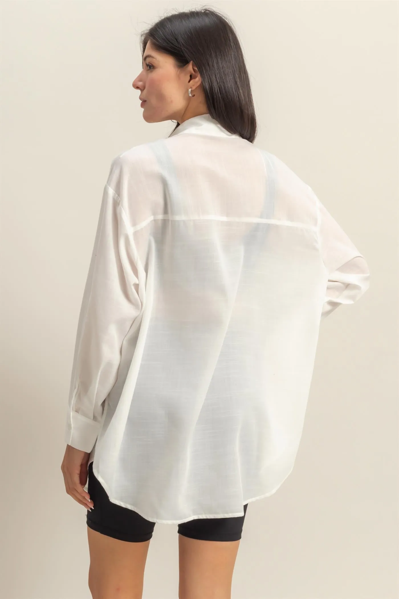 DZ25C749-Oversized Button Down Shirt