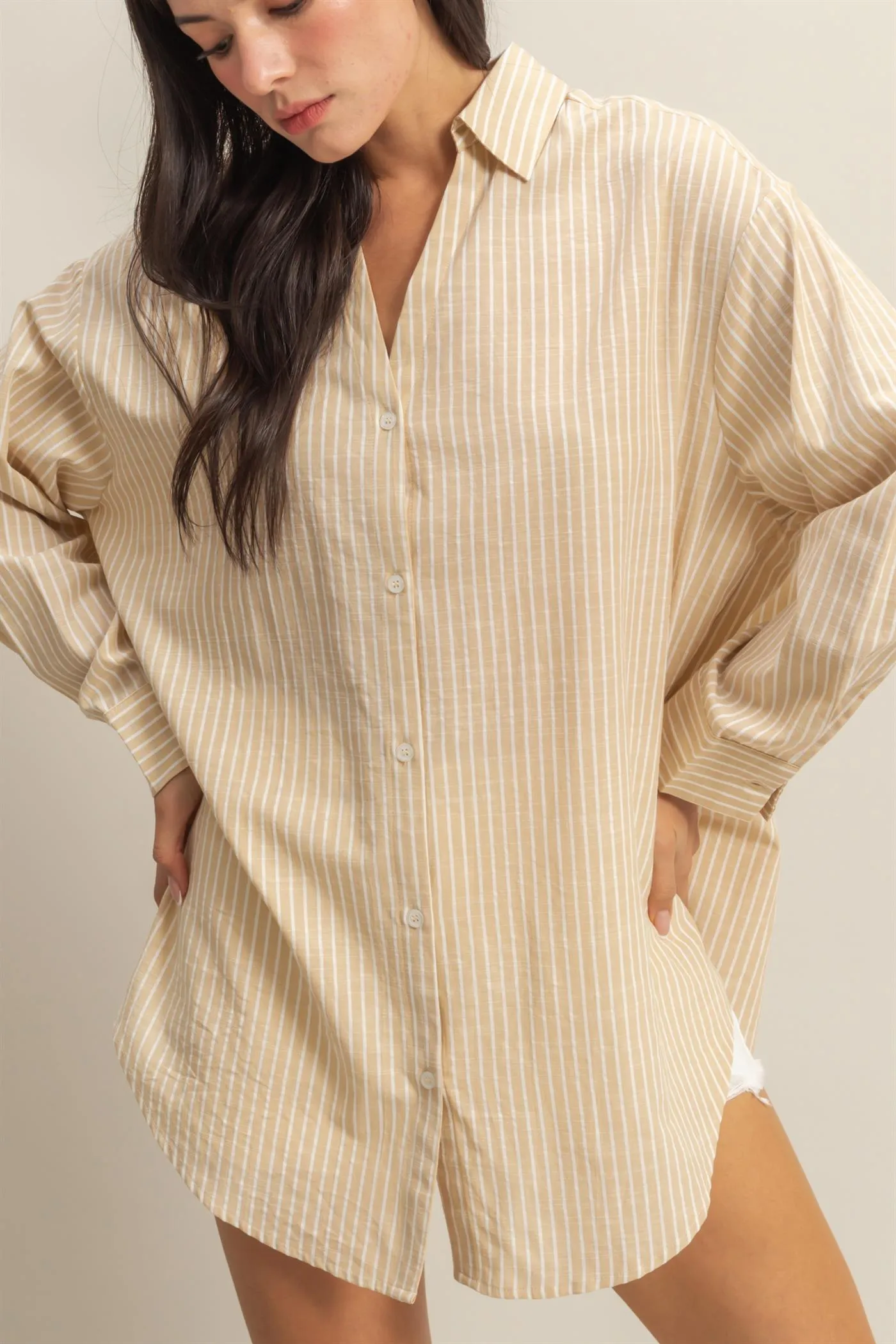 DZ25C749-Oversized Button Down Shirt