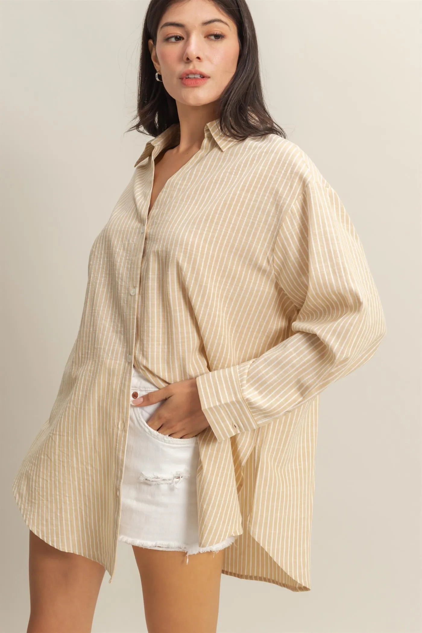DZ25C749-Oversized Button Down Shirt
