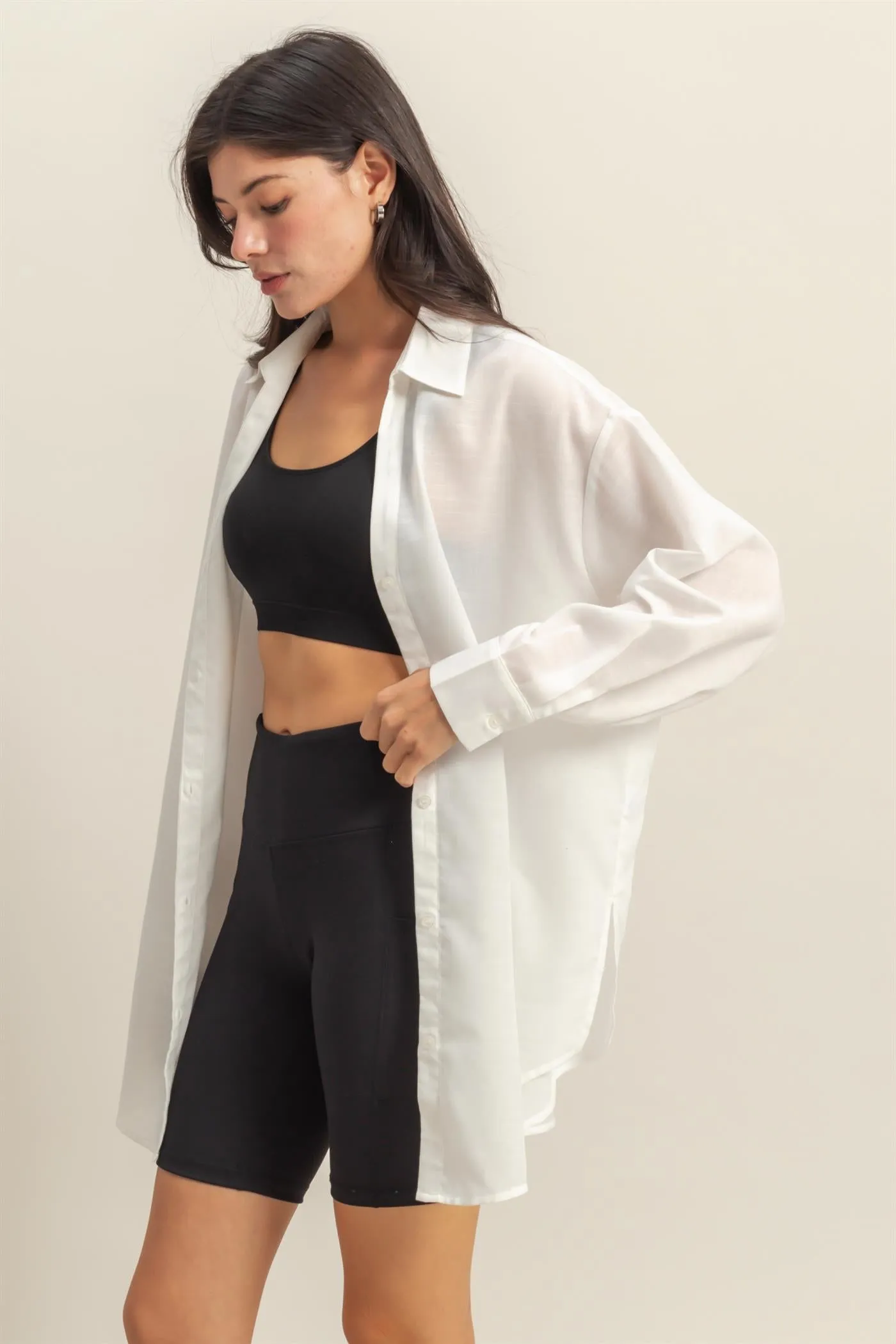 DZ25C749-Oversized Button Down Shirt