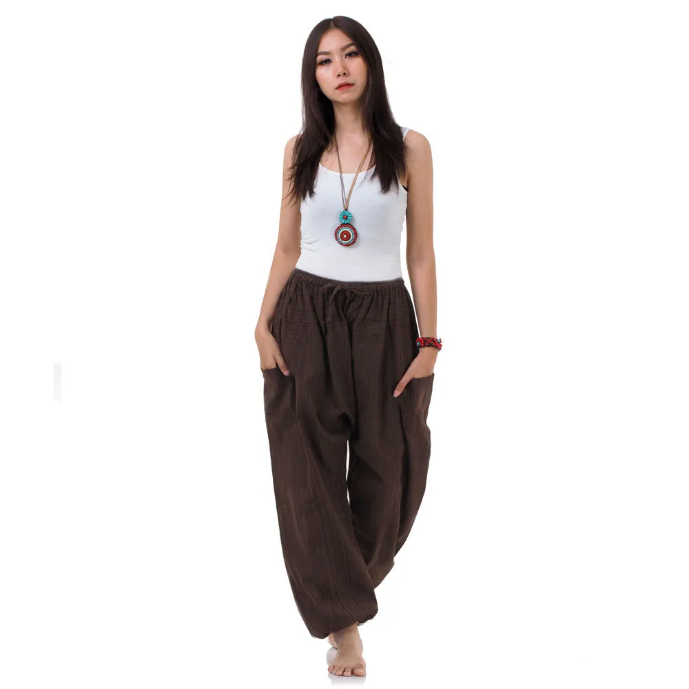 Earthy Brown Women's Pinstripe Harem Pants