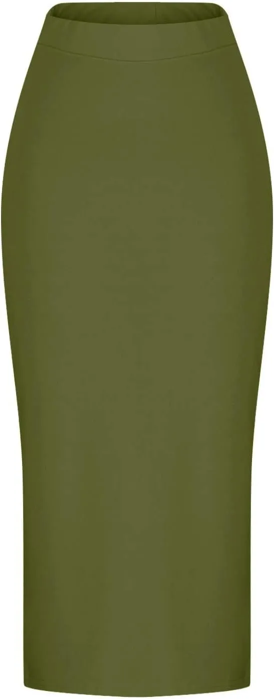 Elegant Wrap Fishtail Skirts for Women High Waisted Split Side Skirt Elastic A Line Midi Skirts Bodycon Office Skirt