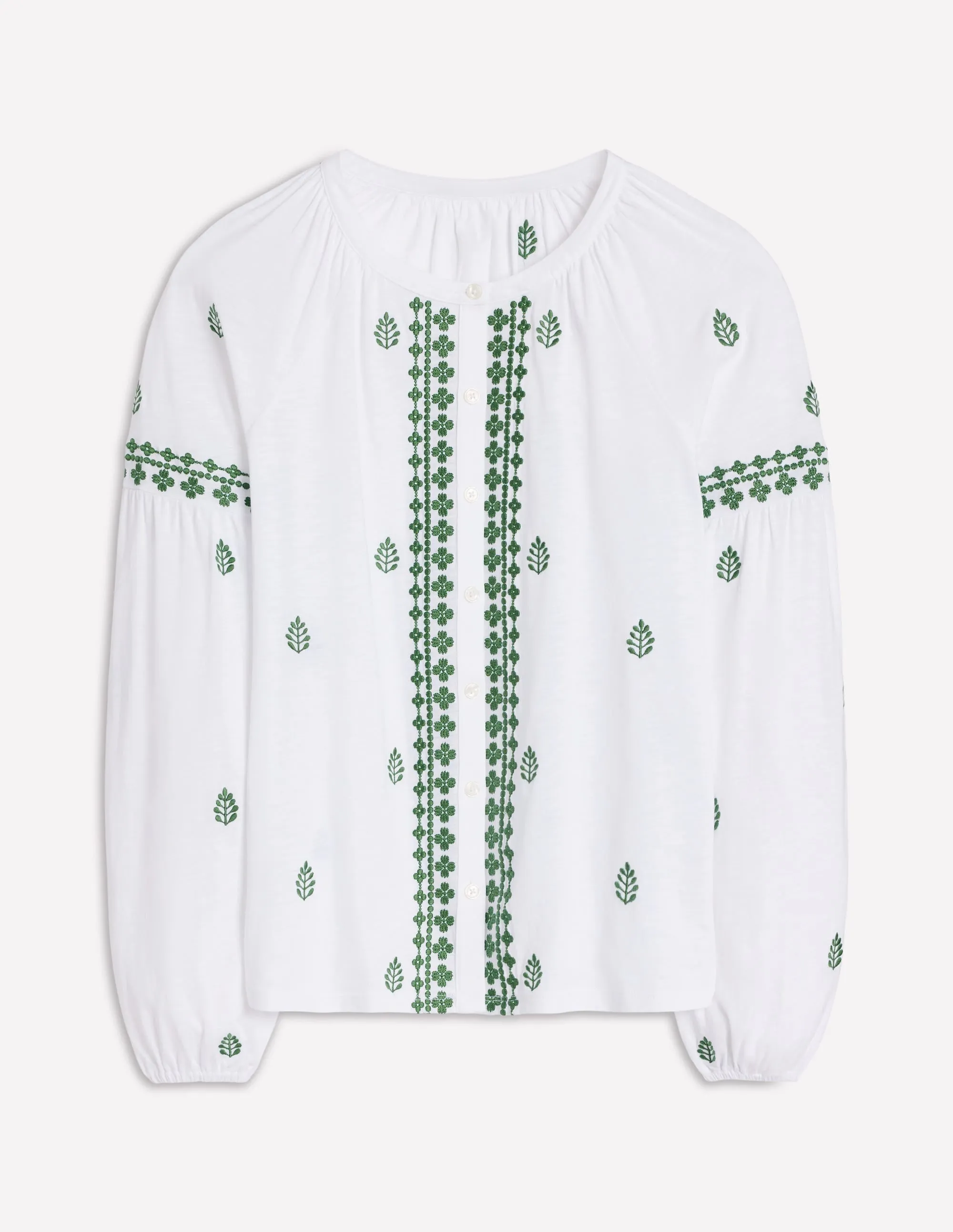 Embroidered Seam Sleeve Shirt-White