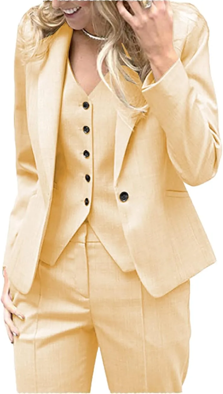 Fashion 3 Pieces Set Office Wedding Tuxedos Party Lady Blazer Business Suit Women Suits (Blazer Vest Pants)