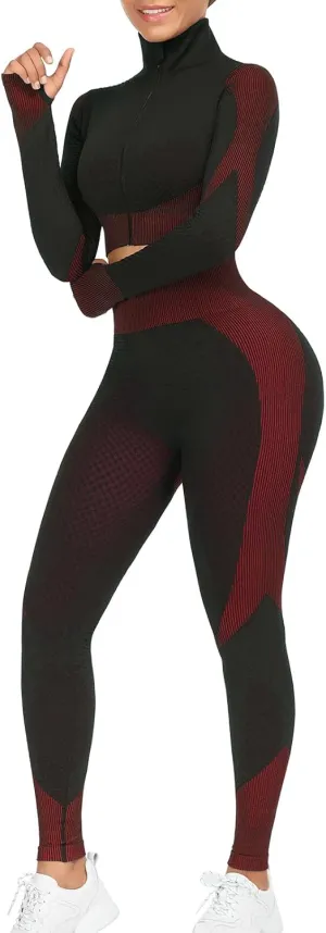 FeelinGirl Workout Sets for Women-2 Piece Seamless Yoga Outfit High Waist Leggings Crop Top Gym Sets