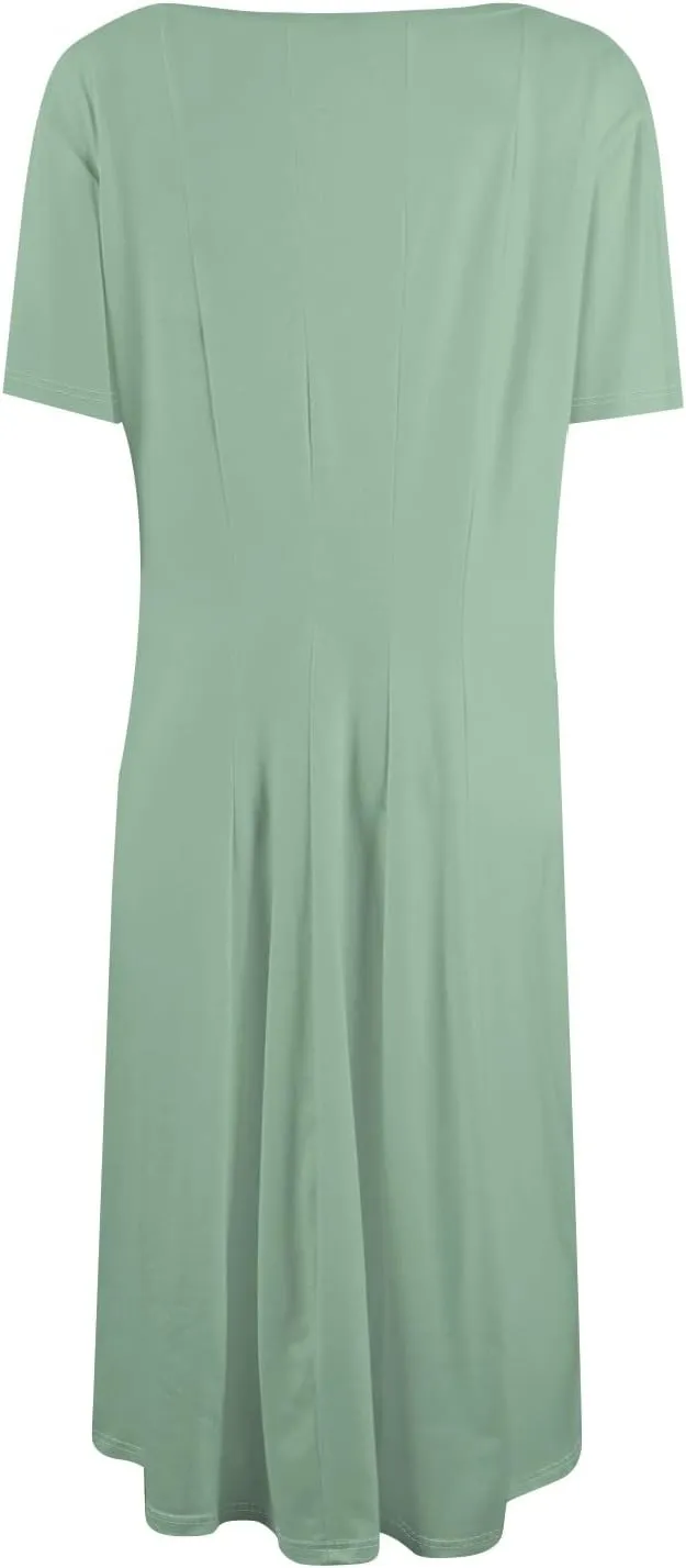 Floral Dress for Women Short Sleeve Summer A Line Dresses Smocked Casual Dresses Crew Neck Midi Dress with Pockets