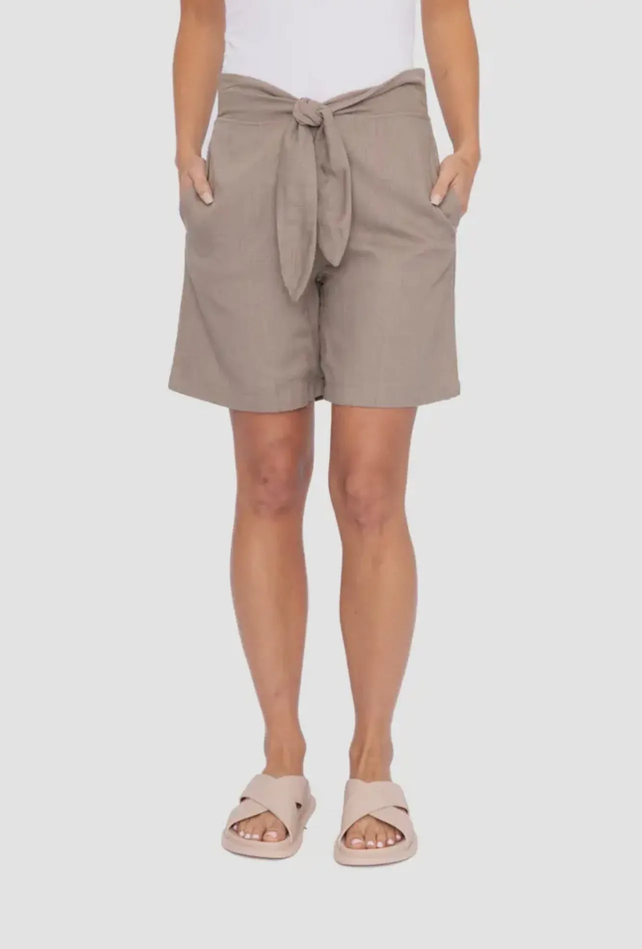 Front Tie Walking Shorts in Warm Grey
