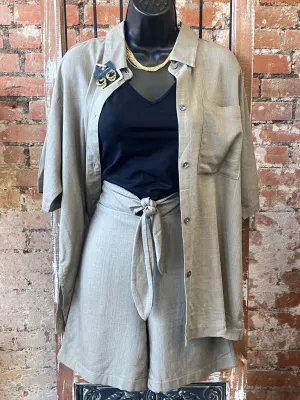 Front Tie Walking Shorts in Warm Grey