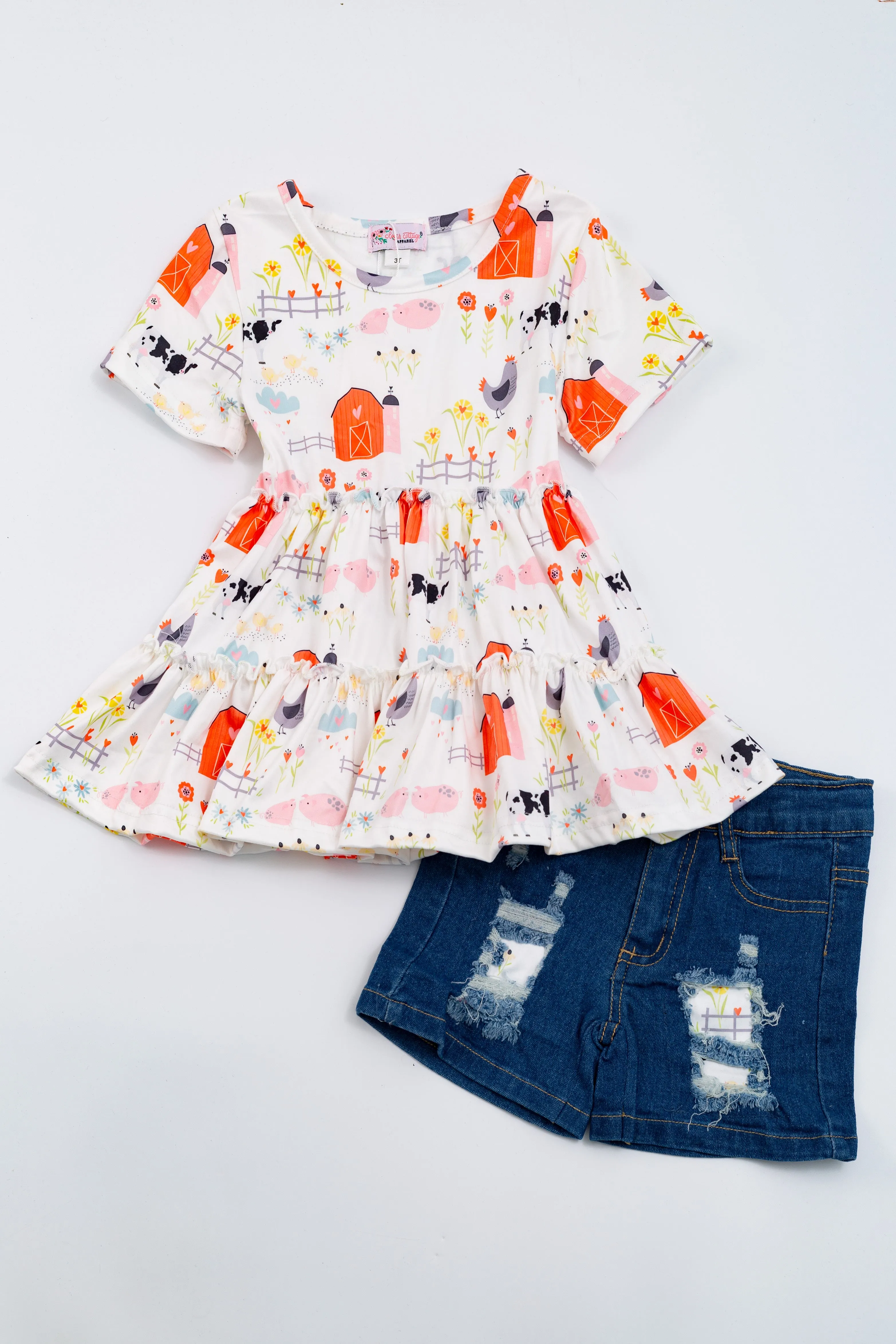 Fun at the Farm Girl's Boutique Denim Short Set