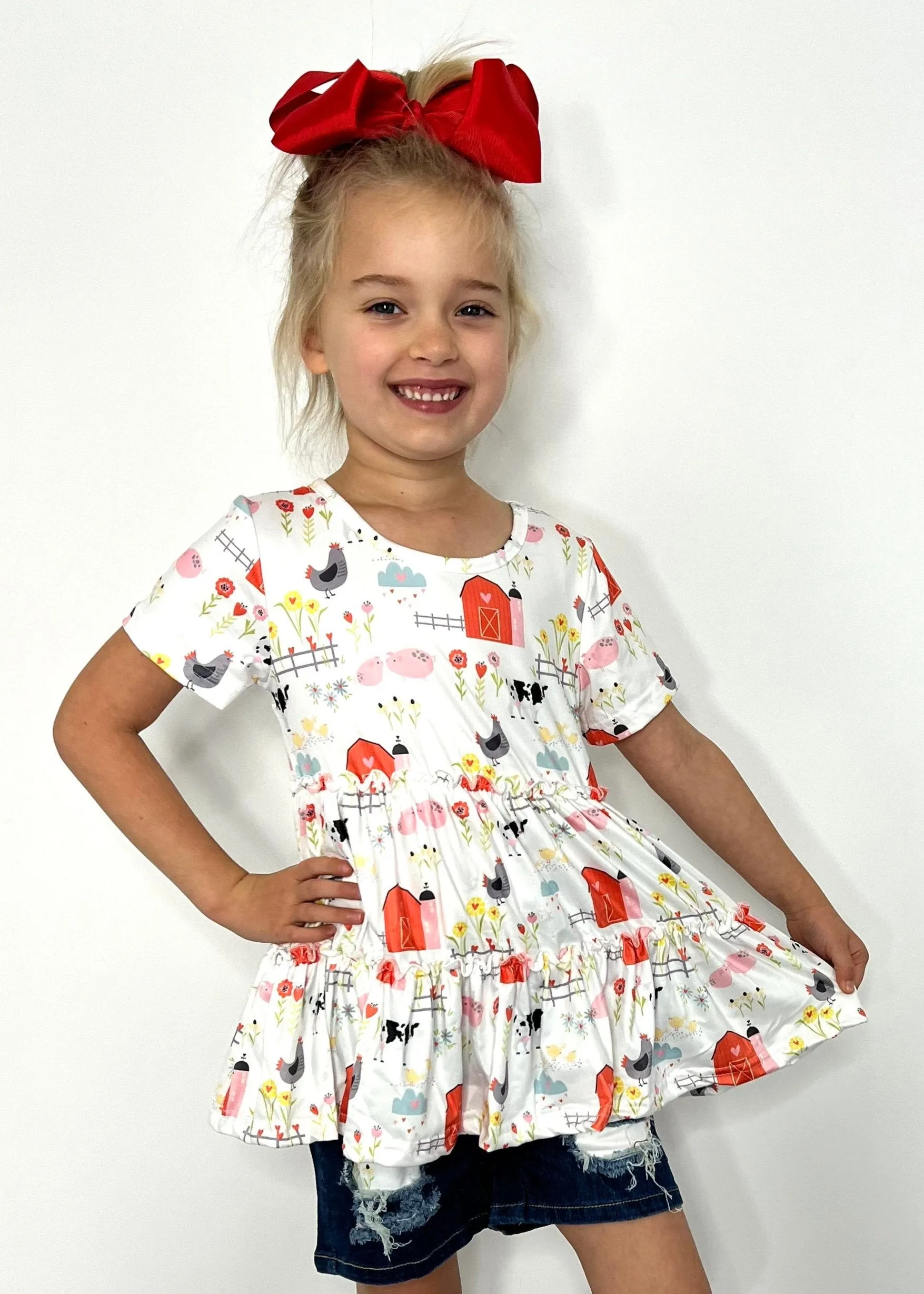 Fun at the Farm Girl's Boutique Denim Short Set