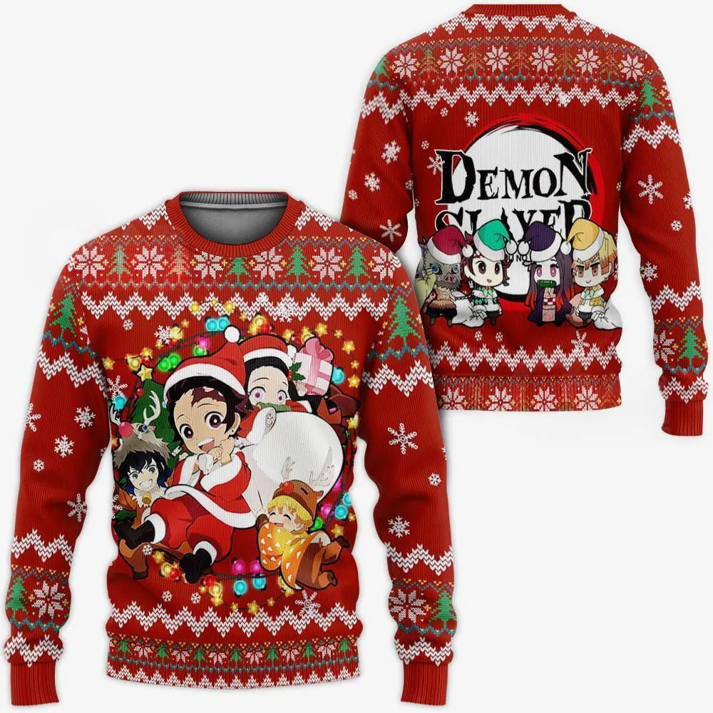 Giftngon - Demon Slayer Ugly Christmas Sweater Kimetsu No Yaiba Xmas Gift For Kids