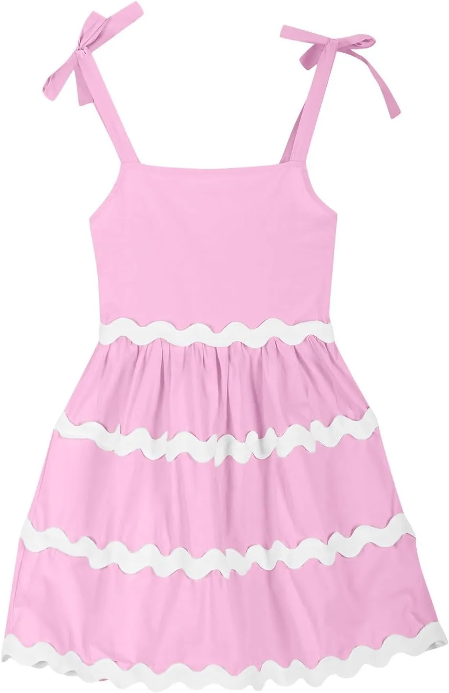 Girls Casual Dress Summer Flutter Sleeve Swing Dresses Kids Smocked Ruffle Mini Skirts Solid Color Tiered Sundress