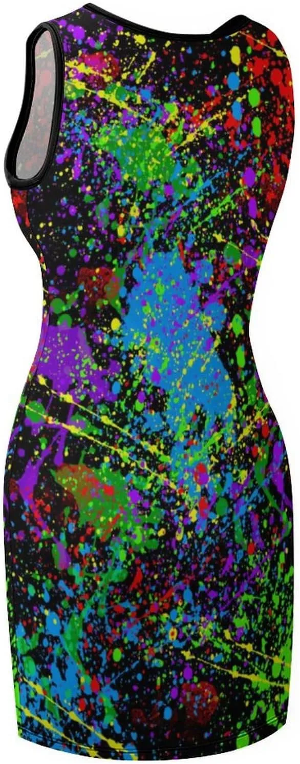 Glow in Dark Splatter Neon Summer Dresses for Women 2024 Beach Sundress Women's Sleeveless Dress