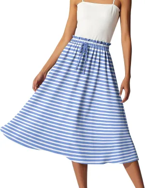 GOFULY Summer Skirts for Women 2025 Midi Length Floral Print A Line Boho Skirts Drawstring Elastic High Waist Smocked Skirt
