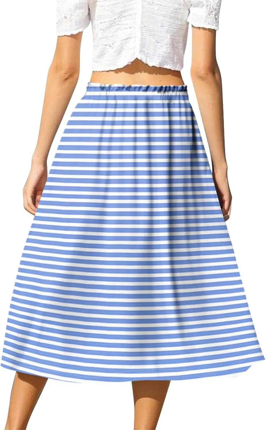GOFULY Summer Skirts for Women 2025 Midi Length Floral Print A Line Boho Skirts Drawstring Elastic High Waist Smocked Skirt