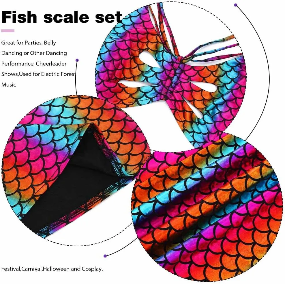 GRAEEN Mermaid Bell Bottoms Set Fish Scale Flared Pants with Top Metallic Leggings High Waist Dance Pants for Women and Girls