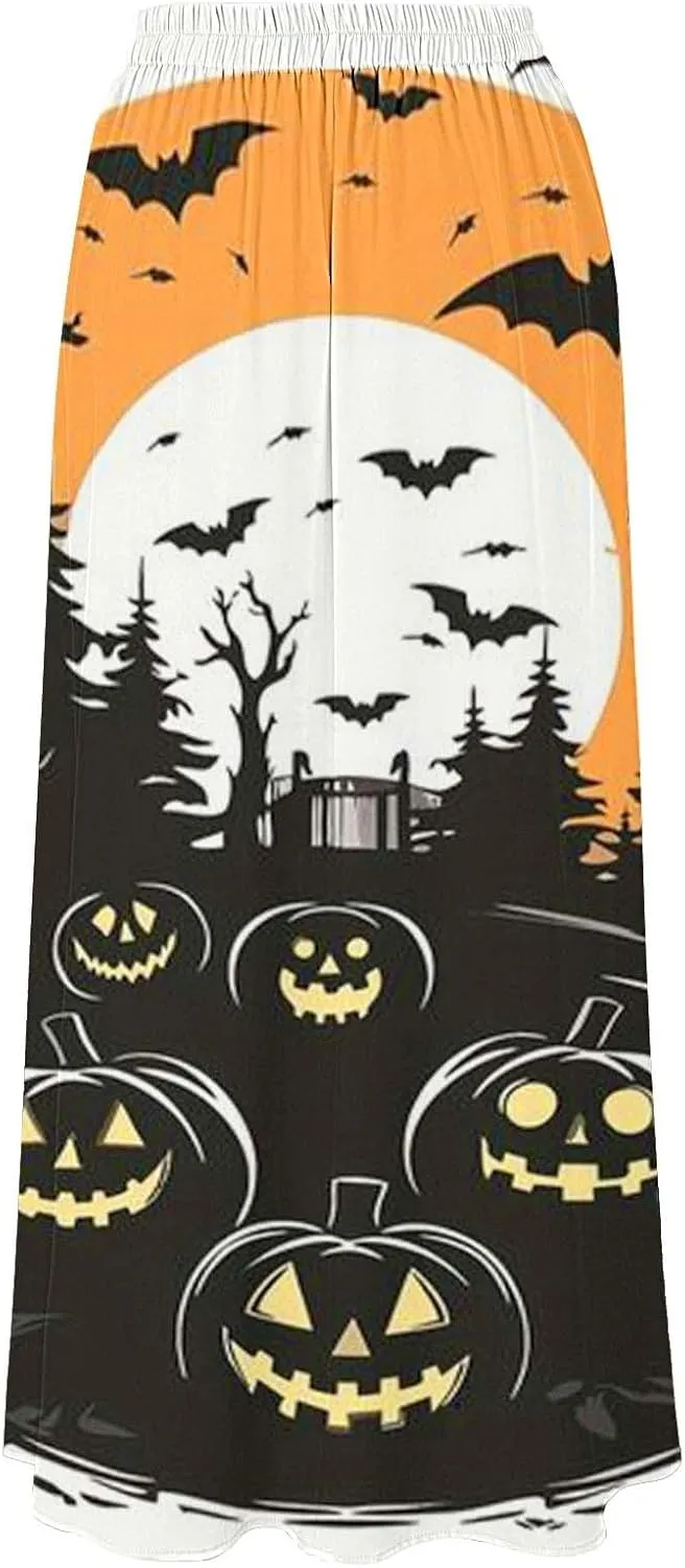Halloween Skirt for Women High Waist Party Beach Pocket Long Maxi Skirt Women's Tutu Skirt Halloween Skirts