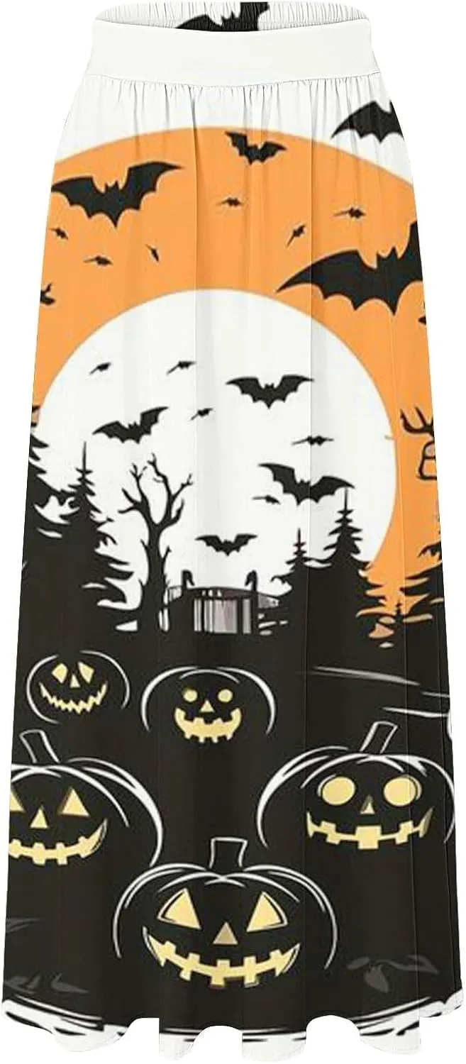 Halloween Skirt for Women High Waist Party Beach Pocket Long Maxi Skirt Women's Tutu Skirt Halloween Skirts