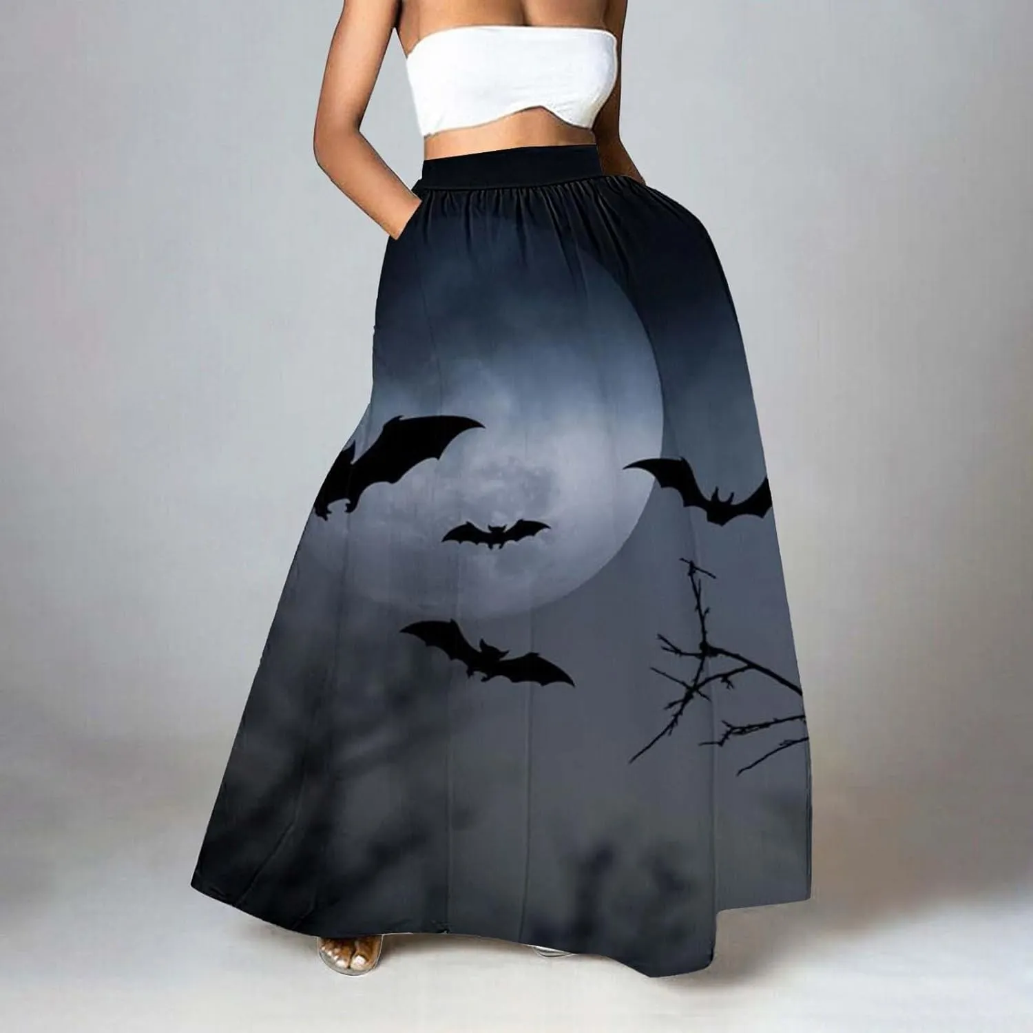 Halloween Skirts Skirt High Waist Party Beach Pocket Long Maxi Skirt Puffy Skirt Women Black Tutu Skirt Halloween