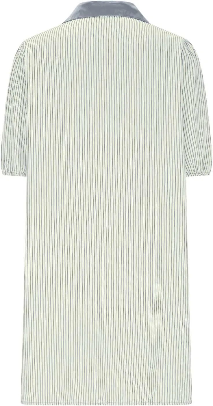 hlysgo Women Mini Dress 2025 Summer Casual Short Sleeve Button Down Tunic Dresses Trendy Striped Shirt Dress with Pockets