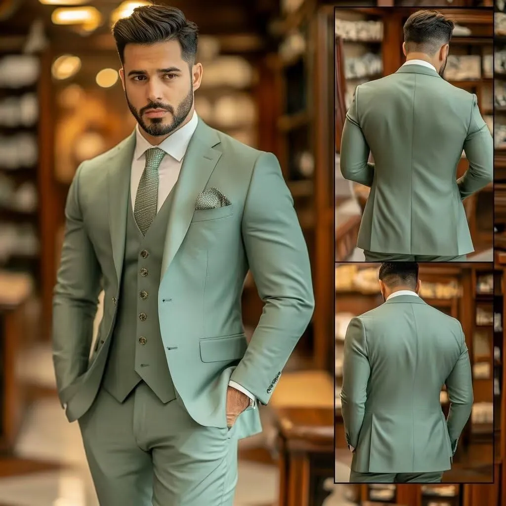 HUUTOE Men's 3 Piece Suits Slim Fit Prom Suits for Men Wedding Dress Suit Summer Blazer Jacket Vest Pants Tuxedo Set