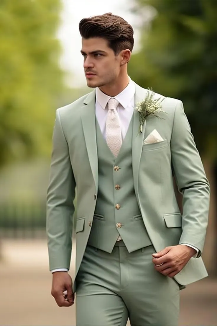 HUUTOE Men's 3 Piece Suits Slim Fit Prom Suits for Men Wedding Dress Suit Summer Blazer Jacket Vest Pants Tuxedo Set