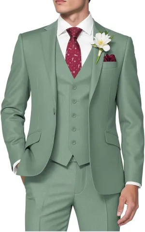 HUUTOE Men's 3 Piece Suits Slim Fit Prom Suits for Men Wedding Dress Suit Summer Blazer Jacket Vest Pants Tuxedo Set