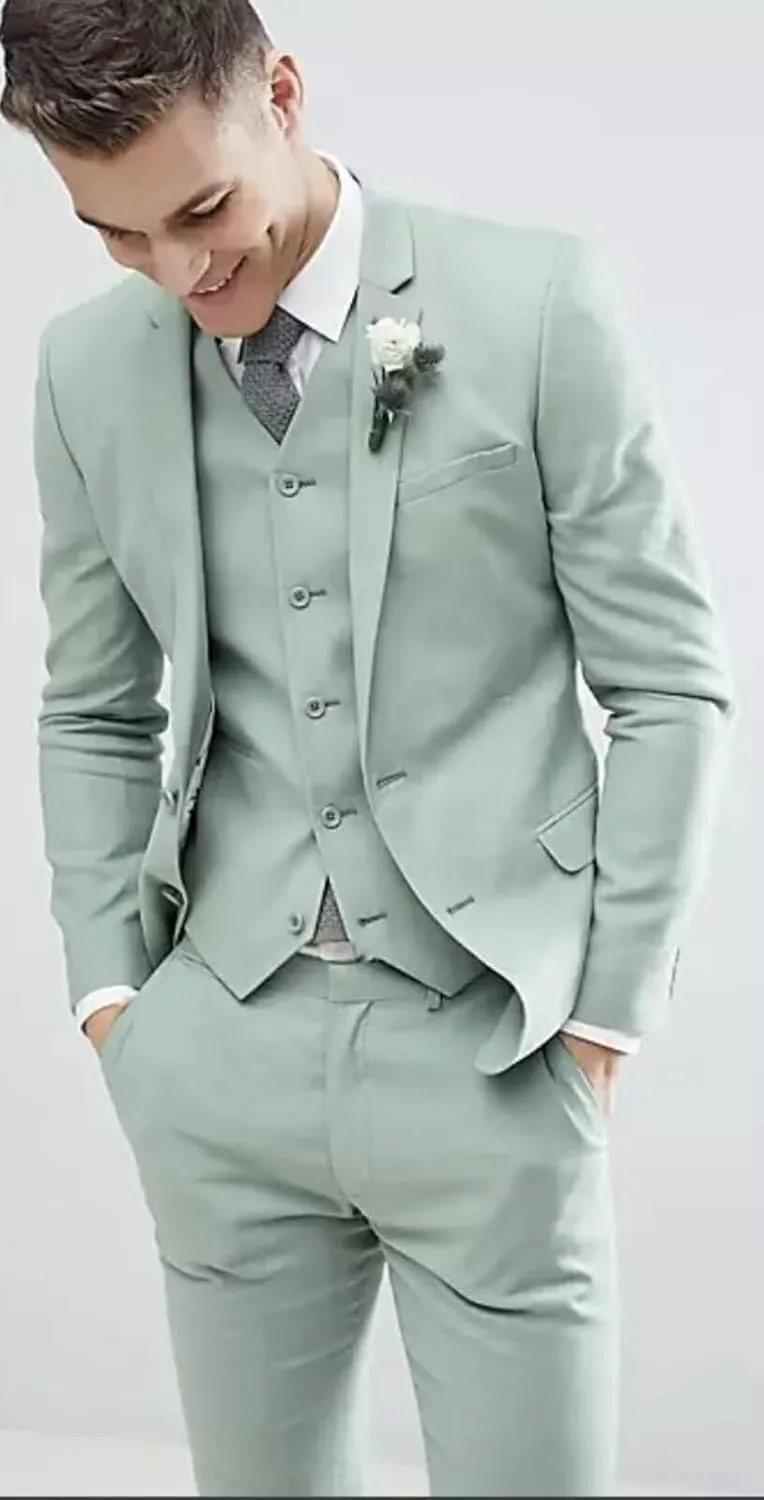 HUUTOE Men's 3 Piece Suits Slim Fit Prom Suits for Men Wedding Dress Suit Summer Blazer Jacket Vest Pants Tuxedo Set
