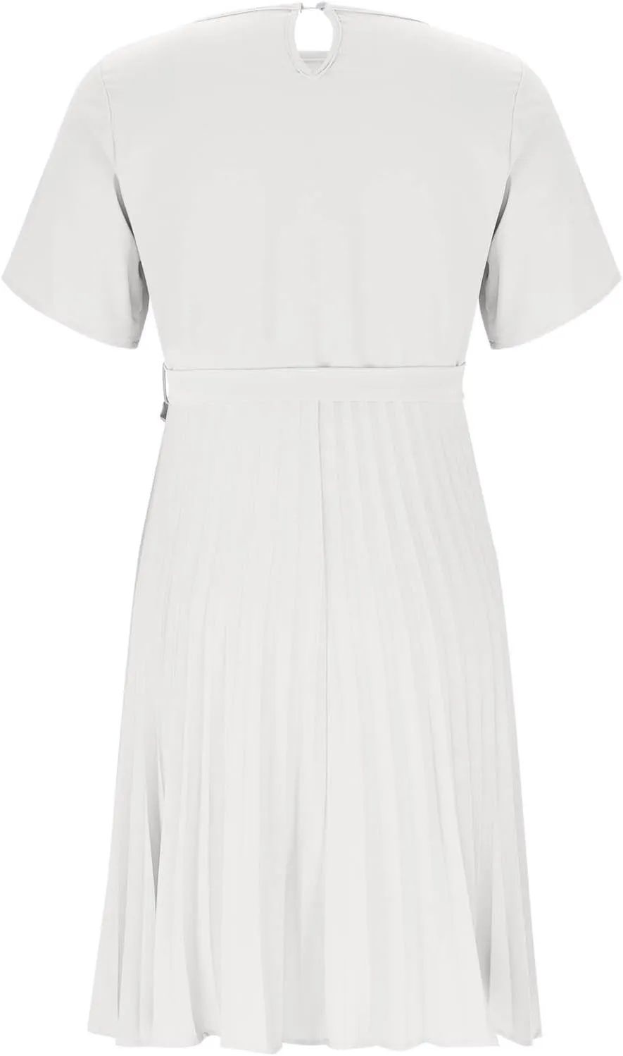JOAU 2025 Women's Short Sleeve Summer Dress Casual Pleated Loose Crew Neck Keyhole Back A-Line Swing Midi Dresses with Belt