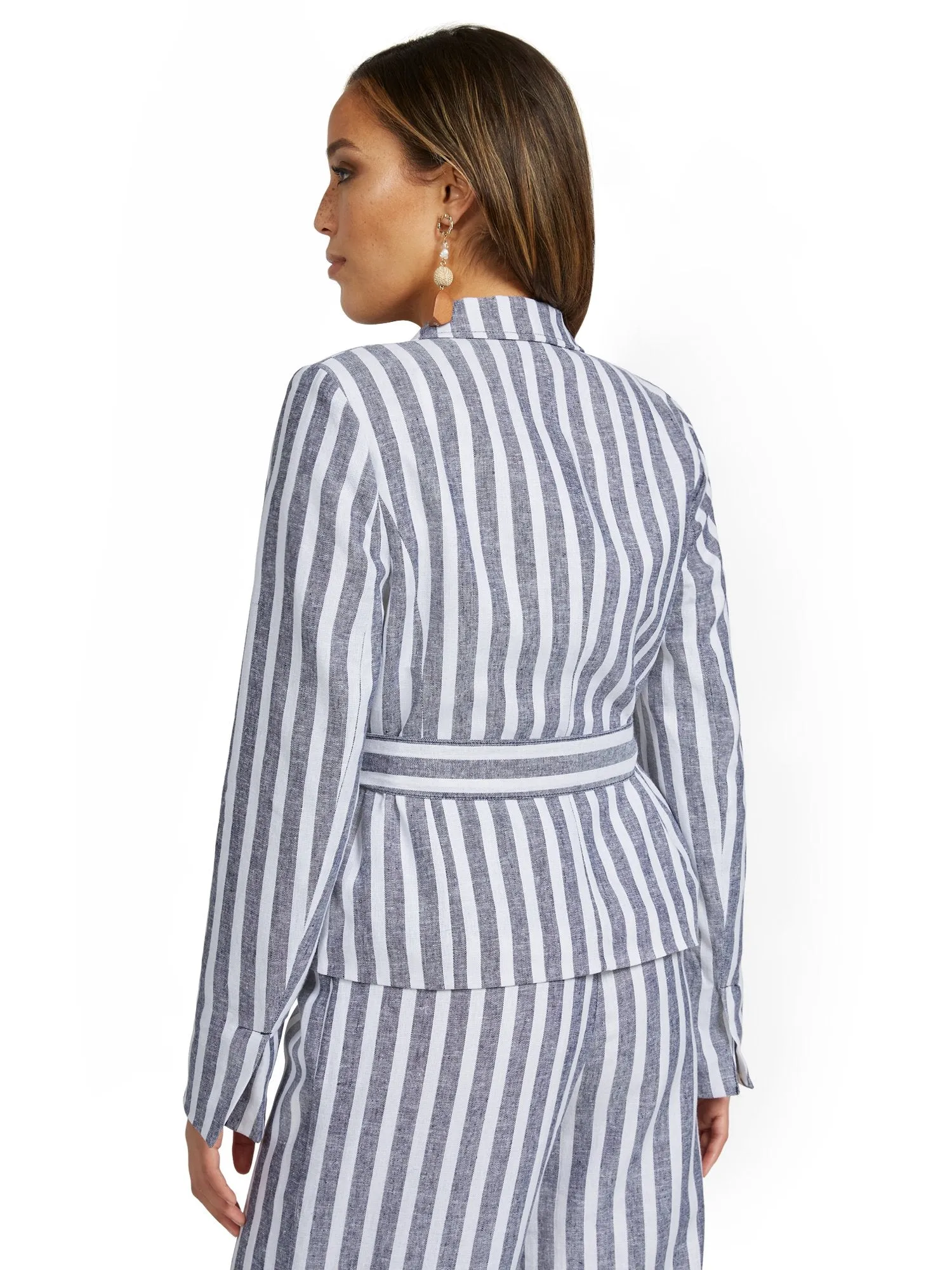 Linen-Blend Nautical Stripe Tie-Waist Jacket